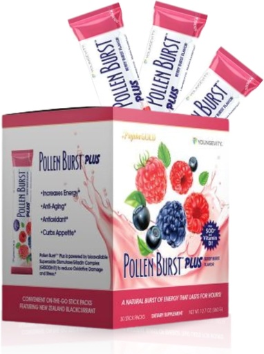 [BRSWKZAHBJYBEEL4] Youngevity Projoba Pollen Burst Plus Berry – Natural Energy Drink with Flower Pollen, Vitamins, and Antioxidants – Supports Sustained Energy and Overall Well-Being – 30 Packets