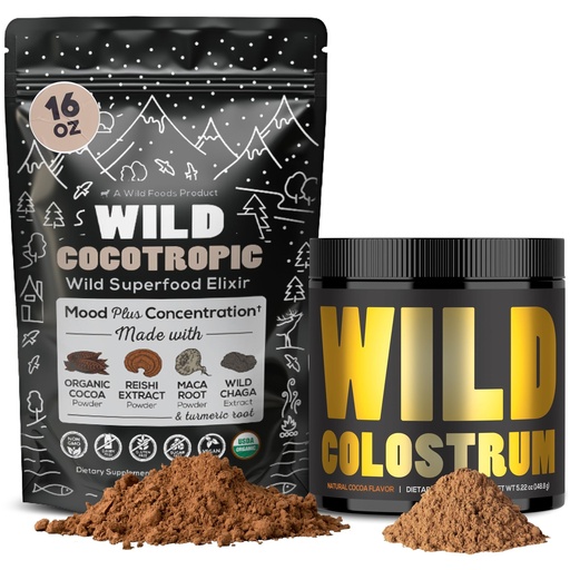 [BRSRAAIKOZYAGF32] Cocotropic Organic Mushroom Cacao Mix (16oz) & Colostrum Powder (5.22oz) Bundle for Gut Health and Energy