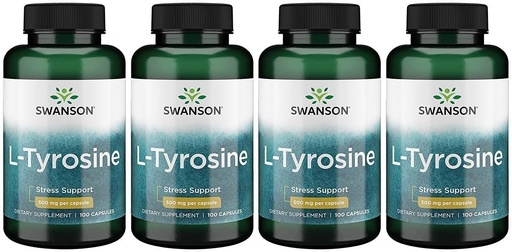 [BRSWGFD3BZYWEFYU] Swanson L-türosiin - aminohappe lisand, mis edendab stressitoetust, kognitiivset funktsiooni - aitab toetada üldist aju tervist - (100 kapslit, 500 mg iga) 4 pakendit