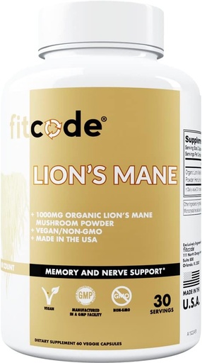 [BRSRMYIHOQJRG23H] fitcode Organic Lion’s Mane Mushroom Supplement - Lion’s Mane Mushroom Capsules Nootropics Brain Support Supplement for Focus Memory Clarity and Immunity Support Lion’s Mane Supplement