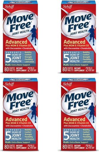 [BRSWKFIADIDQ2GDI] Move Free Advanced Plus MSM and Vitamin D3, 80 tablets - Joint Health Supplement with Glucosamine and Chondroitin (Pack of 4)