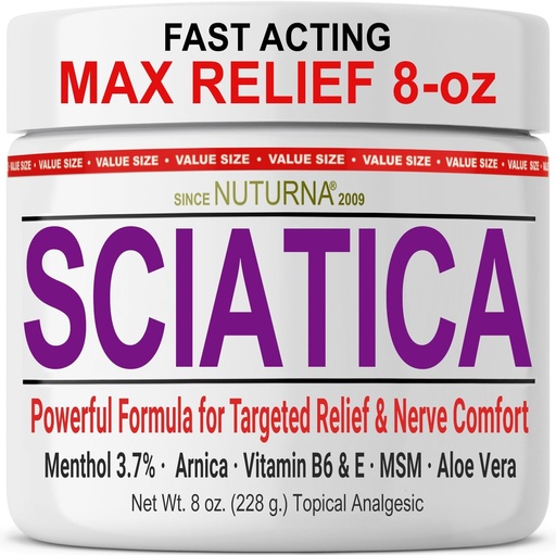 [BRSROGIHB4BBAC3Z] Sciatica Nerve Cream - Crema de máxima resistencia para pies, manos, piernas, pies, espalda - Natural Ultra Strength Arnica, MSM, Menthol, Soothing Comfort, grande 8 oz