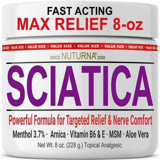 [BRSROGIHB4BBAC3Z] Sciatica Nerve Cream - Maximum Strength Comfort Cream for Feet, Hands, Legs, Toes, Back - Natural Ultra Strength Arnica, MSM, Menthol, Soothing Comfort, Large 8 Oz