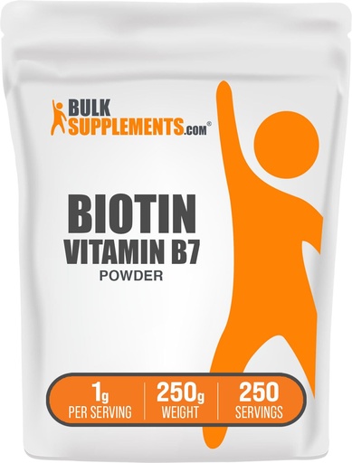 [BRSWIFICOQEGOCLU] BulkSupplements.com Biotin 10000mcg Powder - Vitamin B7, Vitamins for Hair, Skin, and Nails - Gluten Free, 1g per Serving (10mg Biotin), 250g (8.8 oz) (Pack of 1)