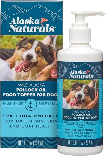 [BRSWGHA6CUAQ4GT3] Sustainable Wild Alaskan Fish Oil for Dogs Skin and Coat – EPA + DHA Omega 3 Oil - Fatty Acids Dog Supplements - Support Fur Coat and Brain Health - Natural Liquid Food Topper for Pets – 8 oz. Pump