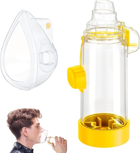 [BRSRA2YNC4CQG2D3] Handheld Inhaler Spacer for Infants, Children, and Adults - Anti-Static - Portable Design for Home, School, and Travel - Soft Silicone Mask - Nessi OTC Spacer - Easy to Clean (Yellow Adult)