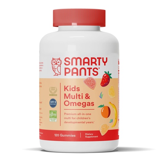 [BRSWIZQYCJYBQD36] SmartyPants Kids Multivitamin Gummies: Omega 3 Fish Oil (EPA/DHA), Vitamin D3, C, Vitamin B12, B6, A, K & Zinc for Immune Support, Biotin, Gluten Free, Three Fruit Flavors, 120 Count (30 Day Supply)