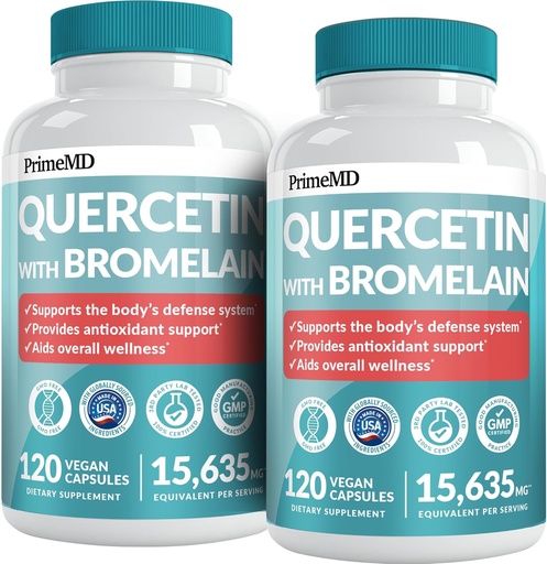 [BRSRAEIQAEBBGH3J] 28-in-1 Quercetin with Bromelain Supplement - Quercetin 500mg Capsules for Daily Immune Defense Support - Quercetin with Vitamin C and Zinc for Adults Enriched with Vitamin D (120 ct, Pack of 2)