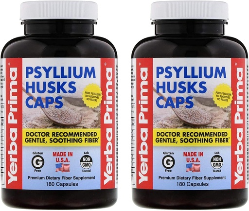 [BRSWIHAYOMAGYF32] Yerba Prima Psyllium Husks Caps 180 caps (Pack of 2) - Natural Fiber Supplement and Colon Cleanse - Gut Health - Non-GMO Gluten Free