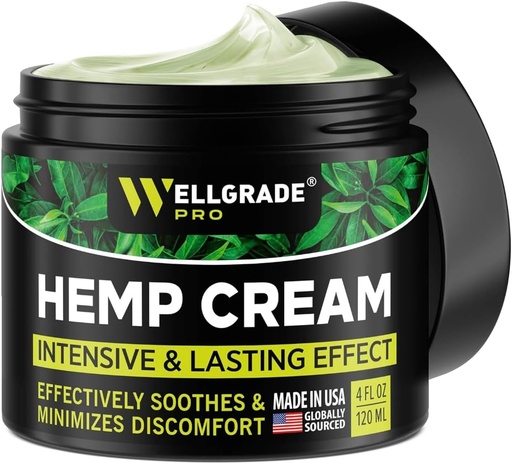 [BRSROBQ2AB6BSH3D] WELLGRADE PRO Hemp Extract Cream - USA Made - Knees, Joints & Back - Arnica, MSM & Menthol, 4 Fl Oz
