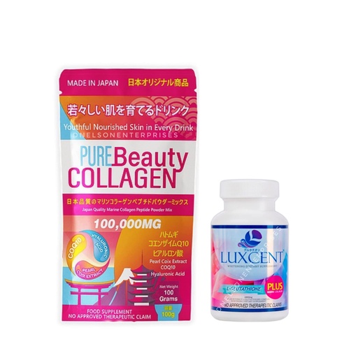 [BRSWYHAKOUAWYYAU] Pure Beauty Collagen & Luxcent Glutathione Caps Duo, Japan Made & Formulated - 1 Month Supply