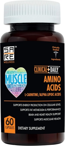 [BRSWGEAEBYNGOYD4] CLINICAL DAILY Acetyl L Carnitine - Alpha Lipoic Essential Amino Acids Supplements Capsules for Women, Men or Elderly- ALCAR ALA Complex Helps Boost Metabolism, Brain, Heart, & Muscle Health- 60 Pills