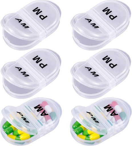 [BRSRMCY2AUAWOALJ] 6 Pack Pill Organizer Pocket Lille sag Holder Am Pm Pill sag Portable To Segment runde rejser 2 gange en dag for Vitamin Medicin supplement (klar)