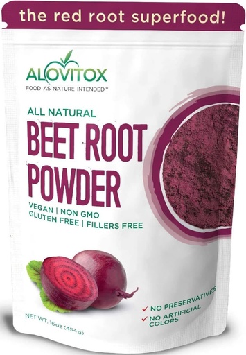 [BRSWYZQTDN5AIHL2] Alovitox Organic Beet Root Powder | 100% Fresh Beet Root Extract | Nitric Oxide Superfood, High in Calcium, Iron, Potassium & Folate | Supports Effective Workouts | Vegan, Non-GMO, Gluten-Free | 16 oz
