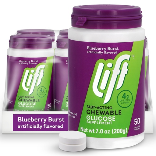 [BRSWYFQDOV6RMH3L] Lift Glucose | Fast-Acting Glucose Chewable Energy Tablets | Blueberry | 50 ct Jar (Pack of 6)