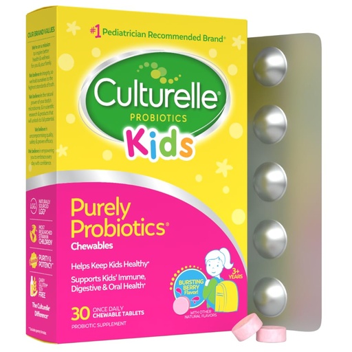 [BRSWIZIOOQBQI23C] Culturelle Kids Chewable Daily Probiotic for Kids, Ages 3+, 30 Count, #1 Pediatrician-Recommended Brand, Natural Berry Flavored Daily Probiotics for Digestive Health, Oral Care & Immune Support