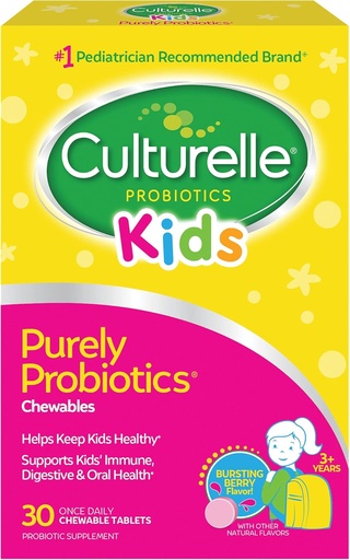 [BRSWIZIOOQBQI23C] Culturelle Kids Chewable Daily Probiyotik for Kids, Ages 3+, 30 Count, #1 Pediatrik - Tavsiye Edilen Marka, Doğal Berry Digestive Health, Oral Care & Immune Support