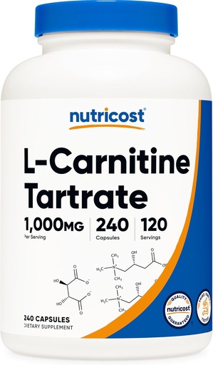 [BRSWEC3YAEORQHTG] Nutricost L- Carnitine Tartrat 1,000mg, 240 Kapsul - 500mg Per Capsule, 120 Servis