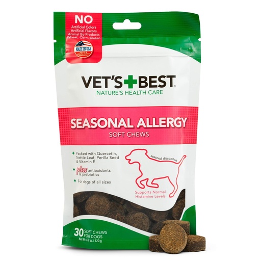 [BRSWKFQEOR4WYADG] Vet's Best Seasonal Allergy Soft Chew Dog Supplements, Soothes Dogs Skin Irritation Due to Seasonal Allergies, 30 Day Supply