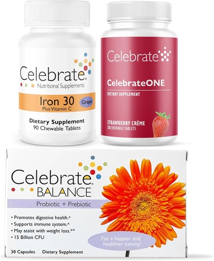 [BRSRAAQCPN5AG3AV] Celebrate Bariatric Essentials Bundle – CelebrateONE Multivitamin, 비타민 C Chewable, & Balance Probiotic + Prebiotic – WLS 환자를 위한 완벽한 영양 및 소화 지원