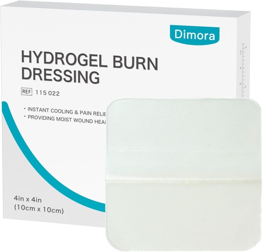 [BRSROGADCUORQDQ4] Dimora Hydrogel Burn Dressing 4" x 4" - Burn and Wound Dressing Instant Cooling Relief for Minor Burns & Wounds, Soothing Moist Burn Pads for 1st-2nd Degree Burns, Cuts, Abrasions(10 Count)
