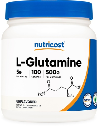 [BRSWIAIBDMGGGD3G] Nutricost L-Glutamine Powder (500 Grams) Unflavored - Gluten Free & Non-GMO, 100 Servings