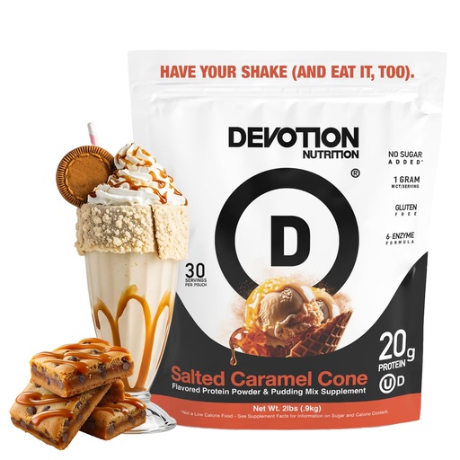 [BRSROBL3OANGO3TP] Devotion Nutrition Protein Powder Blend | Gluten Free, Keto Friendly, No Added Sugars | 1g MCT | 20g Whey & Micellar Protein | 2lb Tub (Salted Caramel Cone)