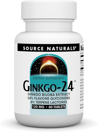 [BRSWIY35AQIRY2LI] Fuente Naturales Ginkgo-24 - Ginkgo Biloba Extracto 120 mg Apoyo a la Acusidad Mental - 60 Tabletas