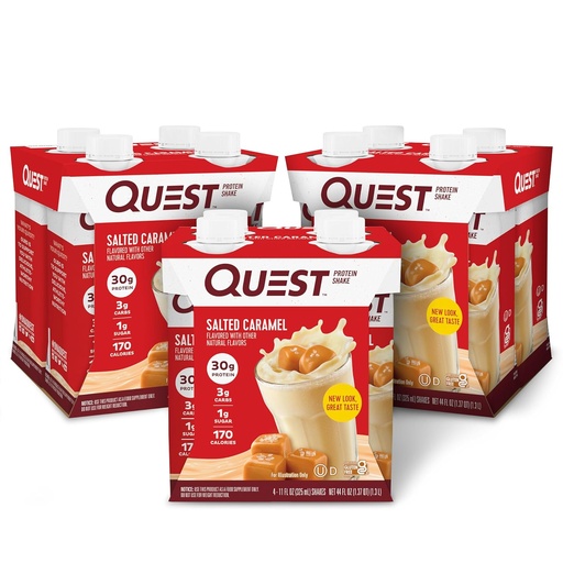 [BRSWGCT4OAPBS2D4] Quest Nutrition Ready to Drink Salted Caramel Protein Shake, 30g Protein, 3g Net Carbs, Gluten Free, Keto Friendly, 11 fl.oz 4 Count(Pack of 3)