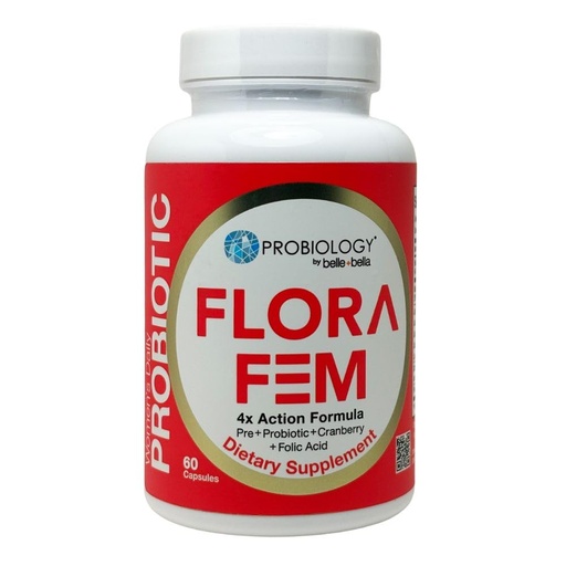 [BRSWGEI7CJ7AYFDD] Belle+Bella Probiology Flora Fem - Daily Probiotics for Women - 4X Action Prebiotic + Probiotic + Cranberry + Folic Acid for Digestive, Urinary Tract, Reproductive & Vaginal Health - 60 Caps