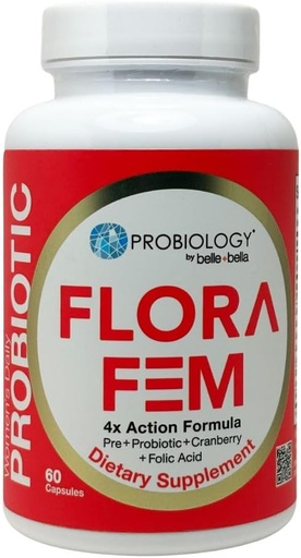 [BRSWGEI7CJ7AYFDD] Belle+Bella Probiology Flora Fem - Daily Probiotics for Women - 4X Action Prebiotic + Probiotic + Cranberry + Folic Acid for Digestive, Urinary Tract, Reproductive " Vaginal Health - 60 Cap