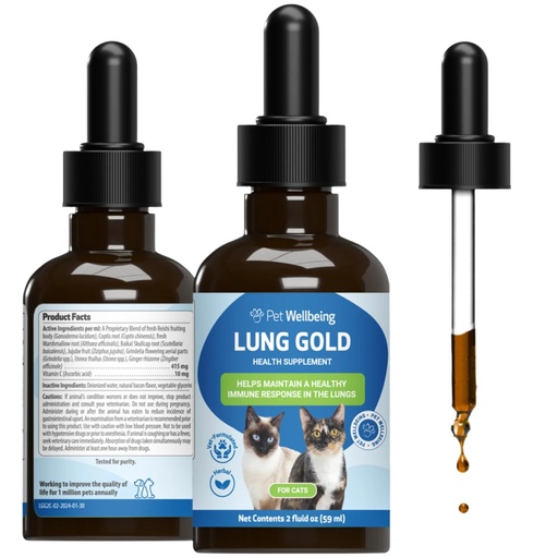 [BRSWKHD6CUJR23D3] Pet Wellbeing Lung Gold for Cats - Lung Immune Support, Lower Respiratory Health, Open Airways, Normal Breathing, Reishi, Coptis - Veterinarian-Formulated Herbal Supplement - 2 oz (59 ml)