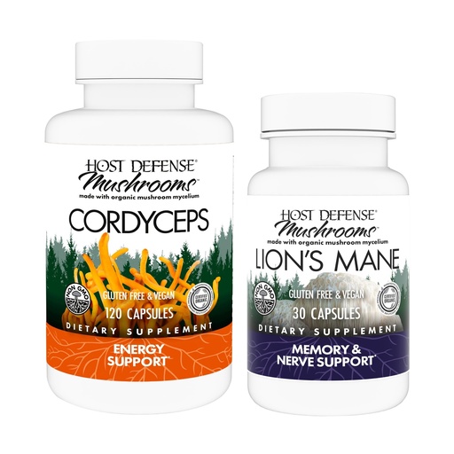 [BRSRA23RCQHAYDQ2] Host Defense Bundle with Cordyceps Capsules, 120 Count & Lion's Mane Capsules, 30 Count - Support Immune Health & Energy - Support Brain Health, Memory & Focus*