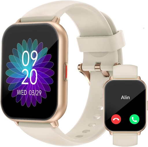 [BRSROBARPJ5RYFDD] RUIMEN Smart Watches for Women Men (Answer/Make Calls, 2 Bands Included), 1.8" Smartwatch for iOS/Android Phones, Fitness Tracker Heart Rate/Sleep Monitor Digital Watch Waterproof Milky White
