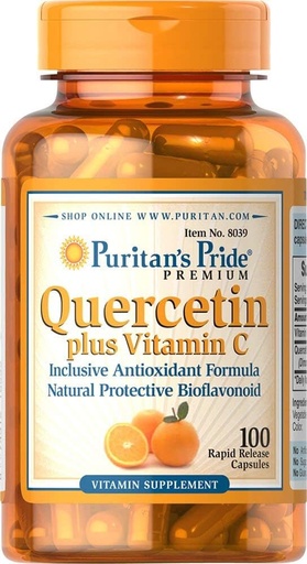 [BRSWGYYPCMAWAGTU] Puritan's Pride Premium Quercetin Dihydrate Plus Vitamin C 1400mg, Dietary Supplement for a Healthy Immune System, Heart, and Overall Health Support, 100 Rapid Release Capsules