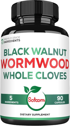 [BRSRAZAFAUIWK3T4] Satoomi 5 in 1 Wormwood kapszula kiegészítés - Black Walnut Clives Turmeric és Berberine HCl - 90 kapszula - Immunrendszer és emésztés Egészség