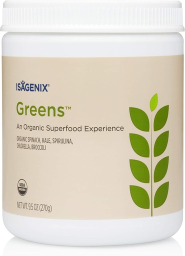 [BRSWI2YNBEHQKC34] Isagenix Organic Greens, Superfood Drink Mix of Phytonutrient Drink Mix with Organic Spinach, Kale, Spirulina, Chlorella, Broccoli, and More to Support Diet - 270 Grams (30 Servings)