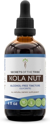 [BRSWGZQZAUFQOCQ3] Secrets of the Tribe Kola Nut Tincture Alcohol-Free Extract, Kola nut (Cola Acuminate) Dried Nut (4 FL OZ)