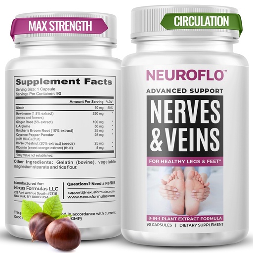 [BRSWGEI5OUMAKCTG] Mizzle Leg Circulation Supplement - Supports Nerves, Veins with 1470mg, 8 in 1 Capsule of Chestnut, Diosmin, Hawthorn for Maximum Relief in Toes, Feet, Ankles, Calves, Legs - Neuroflo