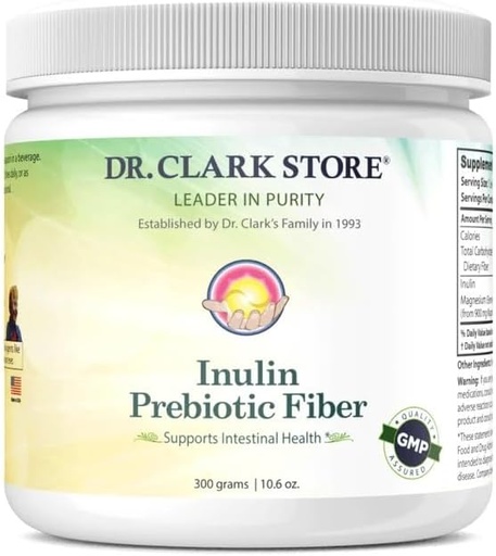 [BRSWKZIGOR7GOCDY] Dr. Clark Inulin Powder (FOS) - Gut Health-en zuntz solubiko prebiotikoa, 300g - Osasun Digestiboa eta erregularra onartzen ditu
