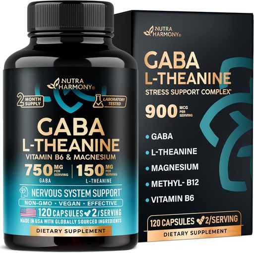 [BRSRMCAYAEFWOGTV] GABA L-Theanine 900 mg - Made in USA - Magnesium 