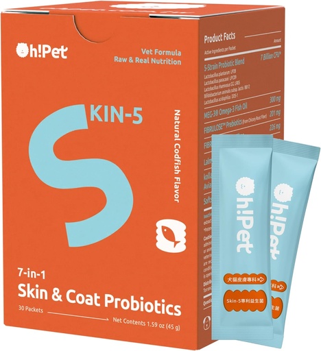 [BRSROBTRBYDR4CT7] Oh!Pet® Skin & Coat Probiotics – 7B CFU Powder for Dogs & Cats with Omega-3 & Eggshell Membrane (30 Packets)