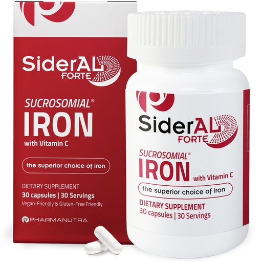 [BRSWYFQFOVYQYA35] SiderAL Forte Iron Supplement Clinically Proven to Increase Levels Without Side Effects | Sucrosomial High Absorption Gentle Iron Pills for Women and Men | Vitamin C | Anemia & Energy Support | 30 ct