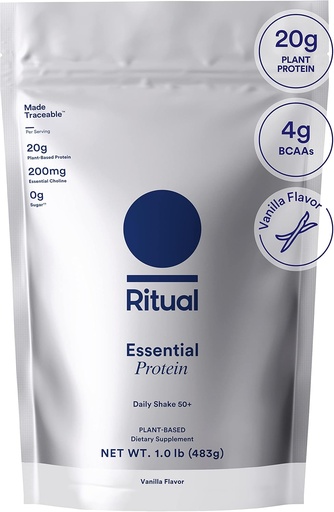 [BRSW2BL2O4CQKHTV] Ritual 50+ Vegan Protein Powder with BCAA: 20g Organic Pea Protein from Regenerative Farms in USA, Plant Based, Hand-Crafted Vanilla, 3rd Party Tested, Gluten-Free, Dairy-Free, Non-GMO, 1 Lbs
