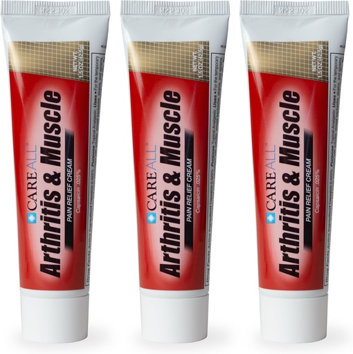 [BRSRAYATC4AQE3QY] CareAll Capsaicin Arthritis, Muscle, and Joint Cream 1.5 oz. (3 Pack), Relief of Minor Aches and Pains from Backache, Sprains, Strains, Arthritis. Fragrance Free