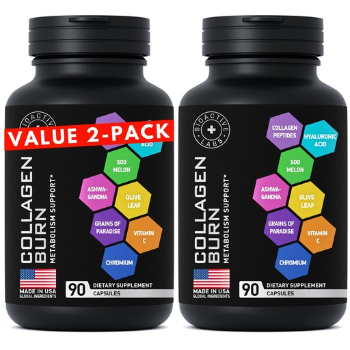[BRSRMBAOAUIWMHLB] Thermogenic Multi Collagen Burn - 1,000mg Hydrolyzed Collagen Peptides Type I, II, III, V, X Plus Hyaluronic Acid - Metabolism, Cellulite, Skin, Hair, Nails Support - 2-Pack, 180 Collagenic Burn Caps