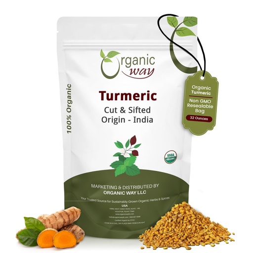 [BRSROBIBAF5BSG3L] Organic Way Turmeric/Haldi Root Cut & Sifted (Curcuma Longa) - Herbal Tea | Kosher & USDA Certified | Vegan, Non-GMO & Gluten Free | 100% Raw from India (2LBS / 32Oz.)
