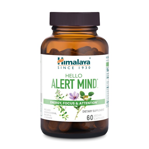 [BRSRMAA5BB5RMYDZ] Himalaya Hello Alert Mind with L-Theanine, Ashwagandha, Bacopa, Vitamin B6 & B12, for Energy, Focus & Attention, Vegan, Gluten Free, 60 Capsules