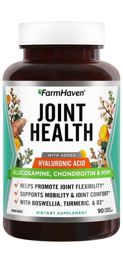 [BRSRAZIBCMIAIFA6] FarmHaven Glucosamine Chondroitin MSM with Boswellia, Turmeric| Added Hyaluronic Acid & Vitamin D3 | Promotes Joint & Muscle Health & Inflammation Response | Non-GMO & Gluten Free | 90 Capsules | Supports Joint Health and Healthy Inflammation Response - With Hyaluronic Acid and Vitamin D3; ; Non-GMO and Gluten-Free.