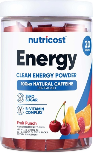 [BRSRA237DIHRYFIU] Nutricost Energy Complex Stickpack (20 Serve) Fruit Punch aromatizzato - Gluten-Free + Non-GMO